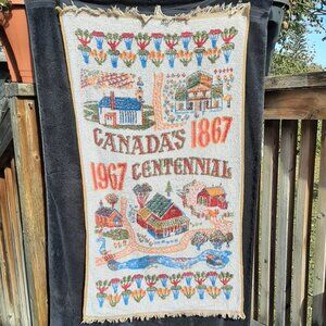 Rare Vtg 60's Cotton Bath Towel, Canada Centennial, 1867-1967 Canadiana 23"x40"